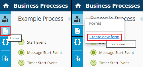Create New Form button in process designer